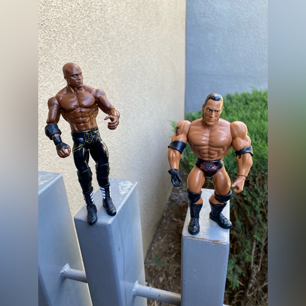WWE The Rock & Dwayne Johnson Action Figures - Brown Skin, Black Gear